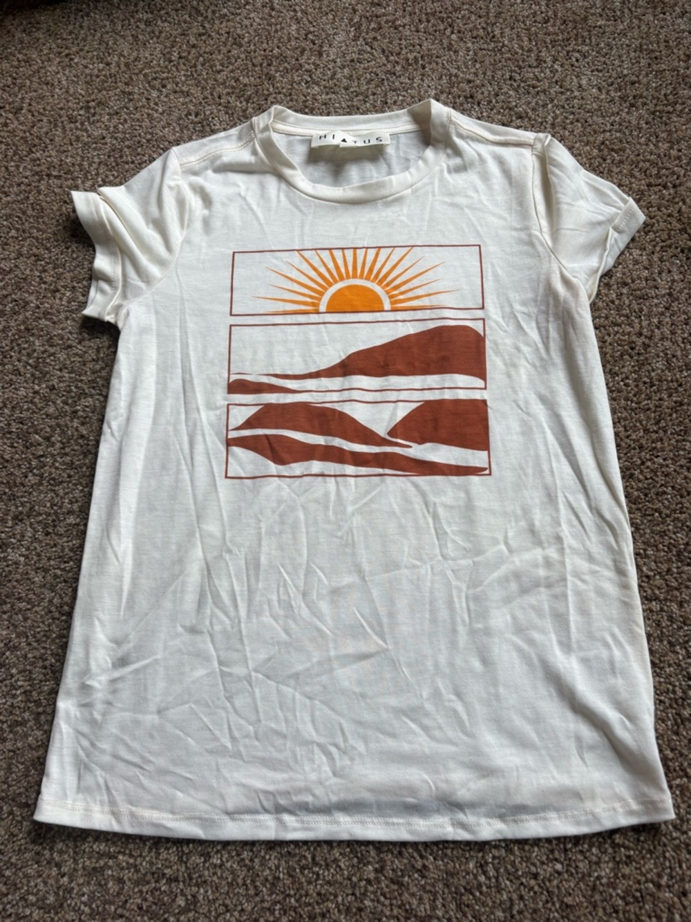 Stitch Fix Graphic Sunrise Landscape Tee - White with Orange & Rust Print